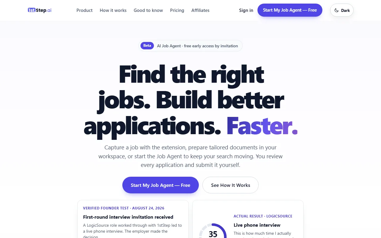 Screenshot of 1stStep.ai