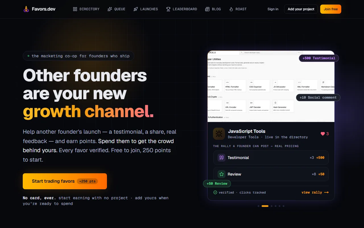 Screenshot of Favors.dev