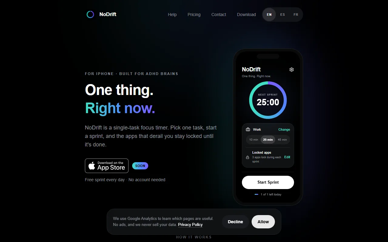 Screenshot of NoDrift