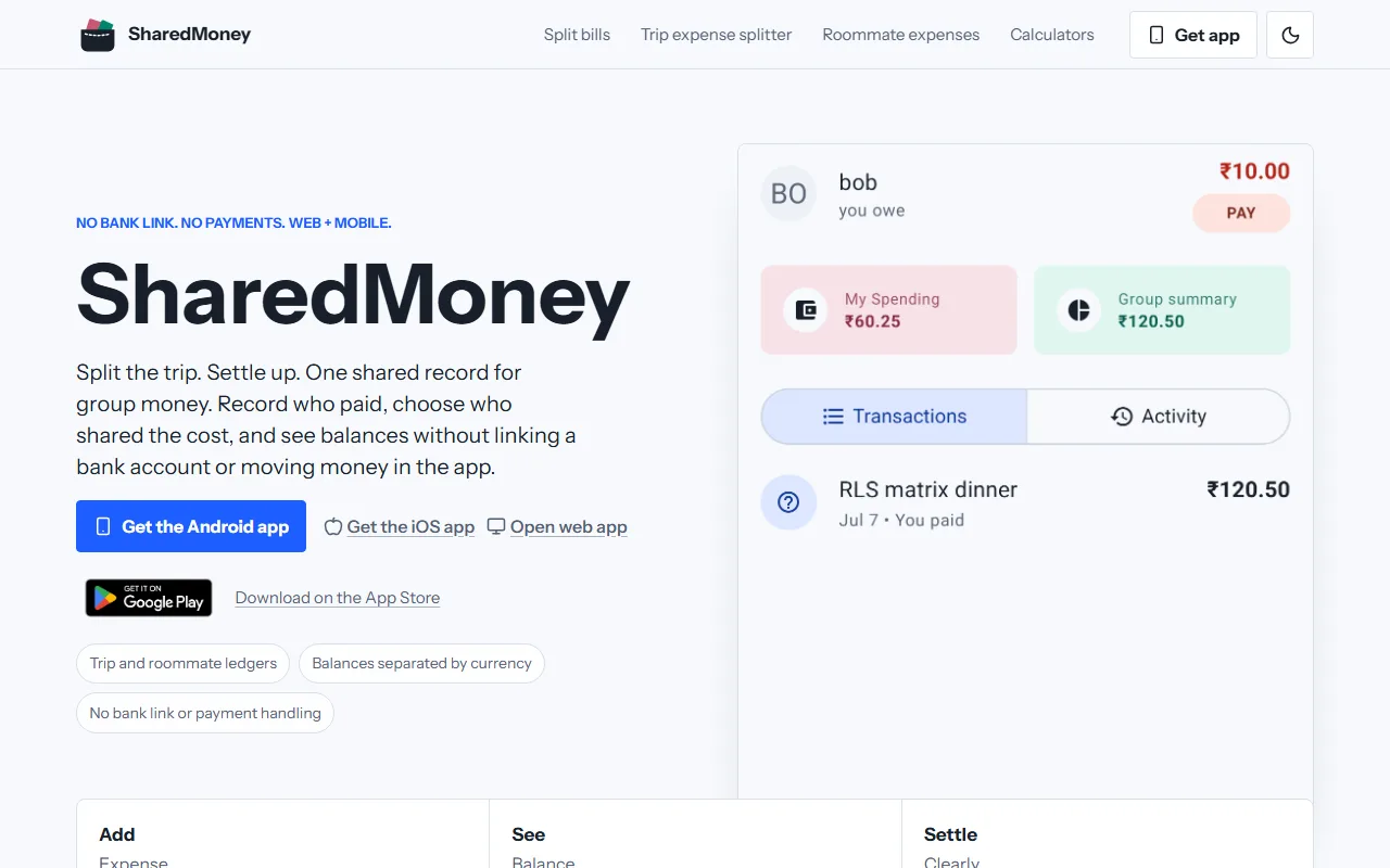 Screenshot of SharedMoney