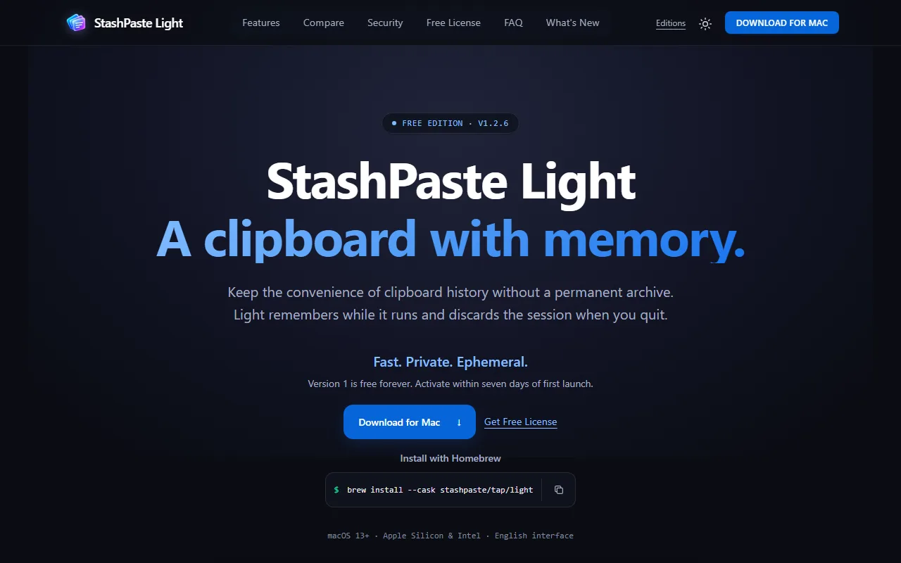 Screenshot of StashPaste Light