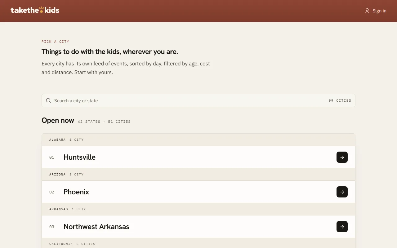 Screenshot of takethe.kids