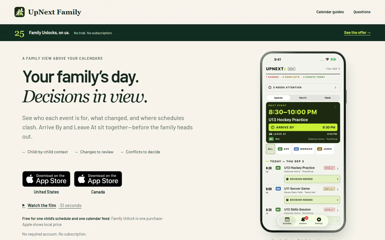 Screenshot of UpNext Family